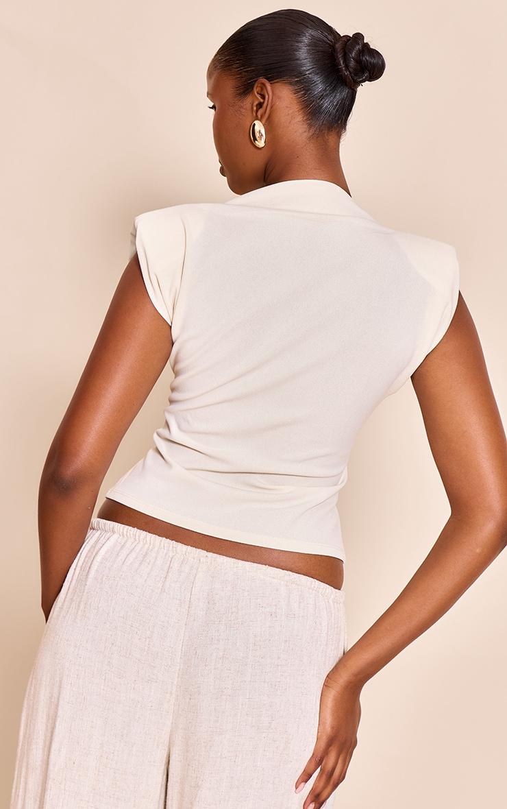  Almond Shoulder Pad Pleated Boat Neck Top Product Image