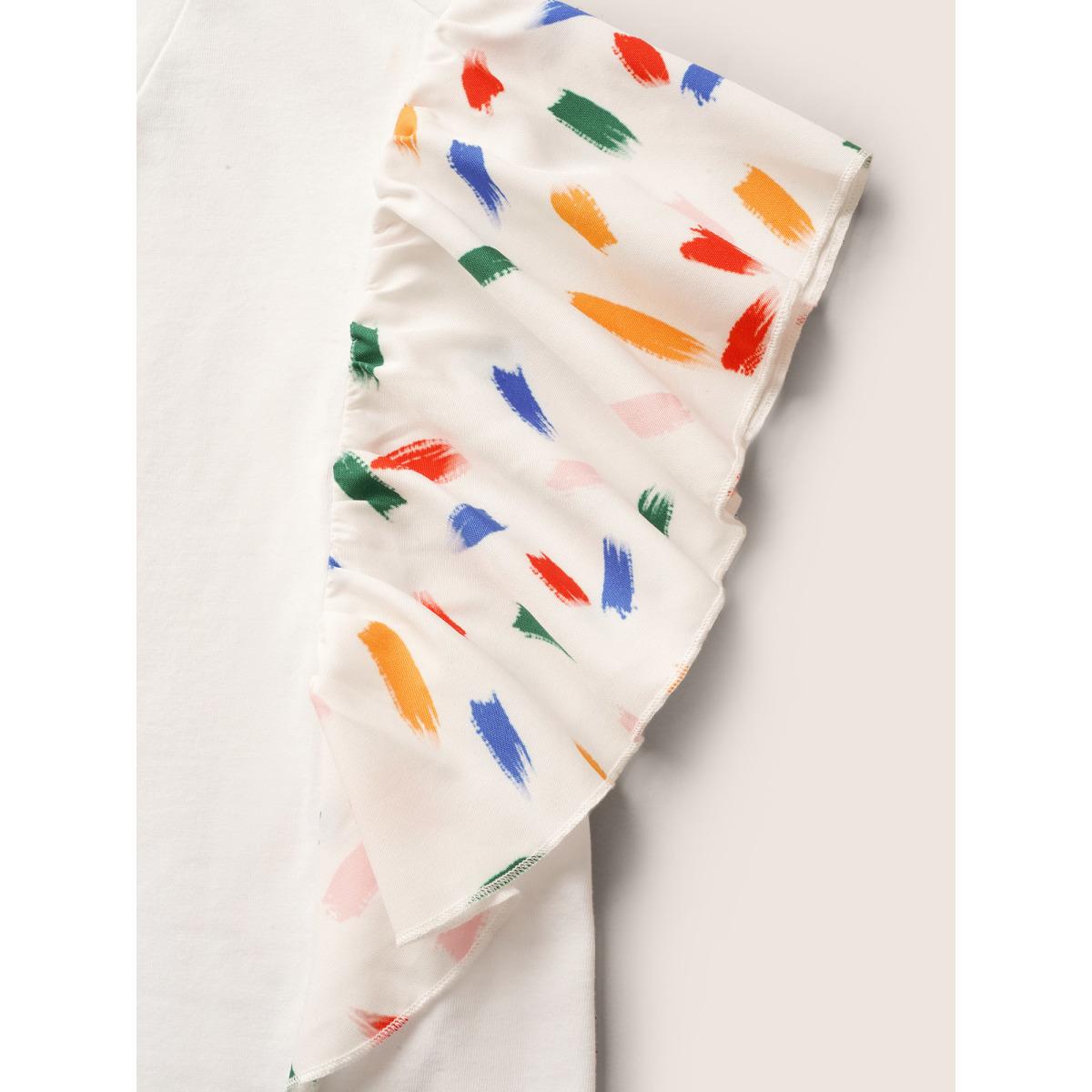 Plus Size Colored Brush Print Ruffle Cap Sleeve T-shirt Originalwhite Women Casual Contrast Round Neck Everyday T-shirts BloomChic 30/6X Product Image