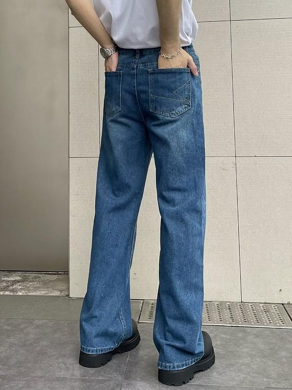 Men's Vintage Wash Splice Straight Leg Jeans Product Image