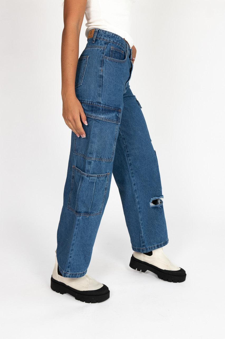 Distressed Double Cargo Jeans Product Image