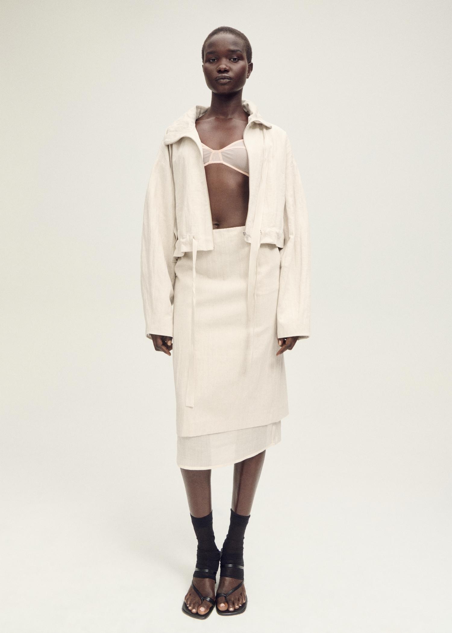 Combined linen-blend midi-skirt - Women | MANGO USA Product Image