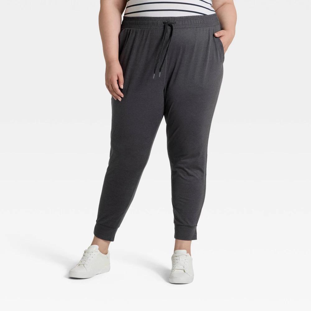 Women's Soft Stretch Mid-Rise Jogger Pants - All In Motion™ Heathered Black XXL: Moisture Wicking, Quick Drying Product Image