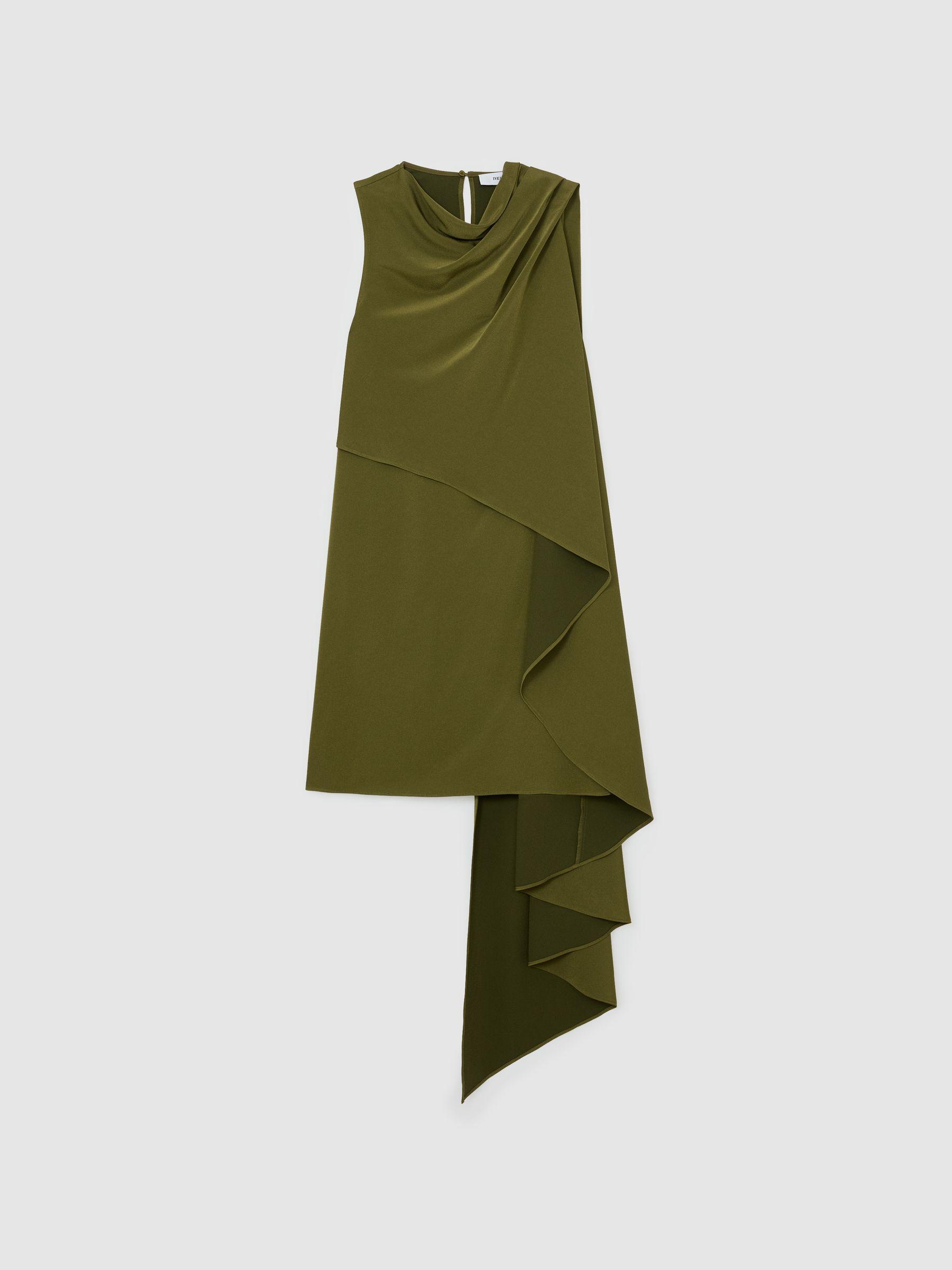 Drape-Detail Layered Mini Dress in Olive Green Product Image