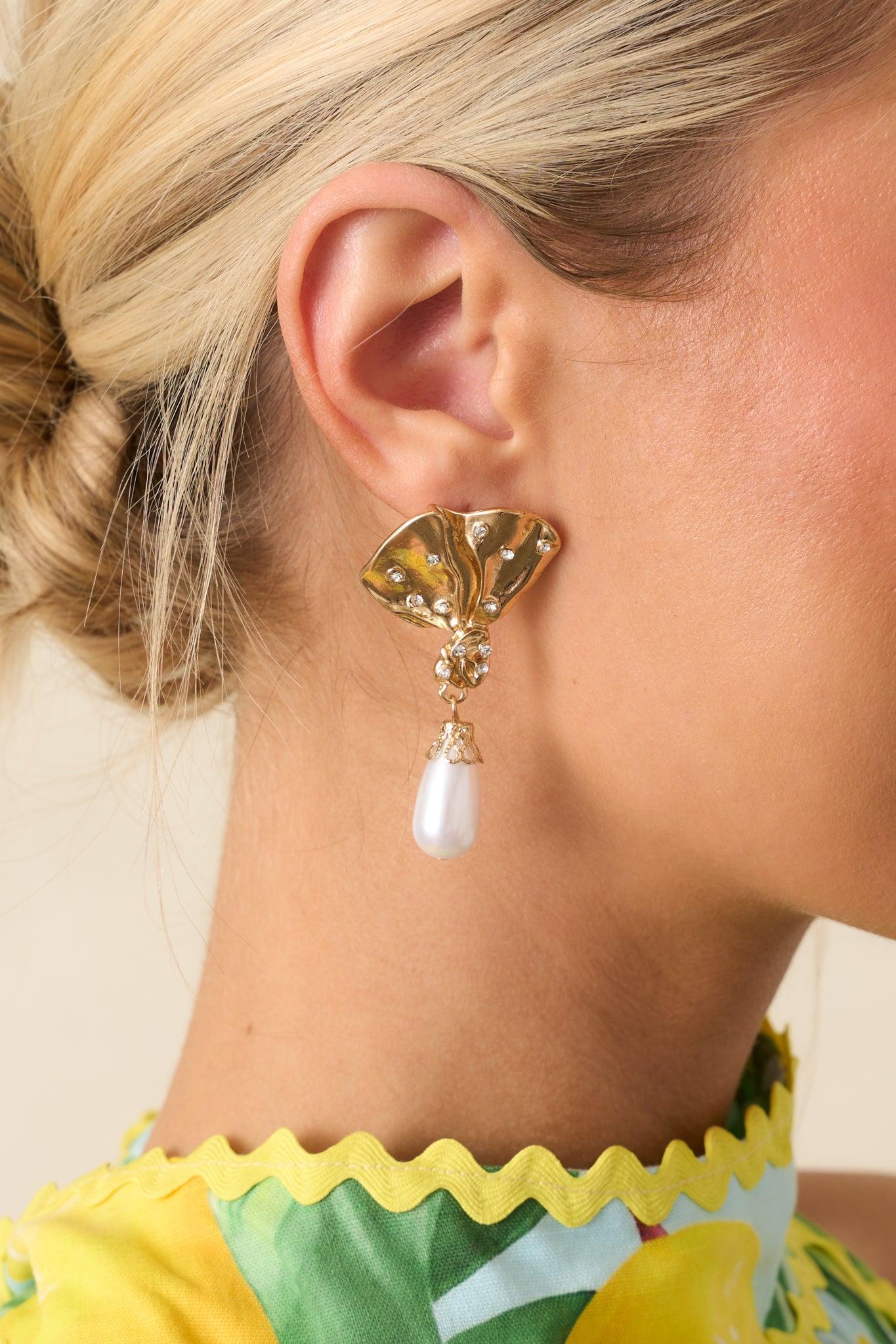 Effortless Charm Gold Ivory Pearl Drop Earrings Product Image