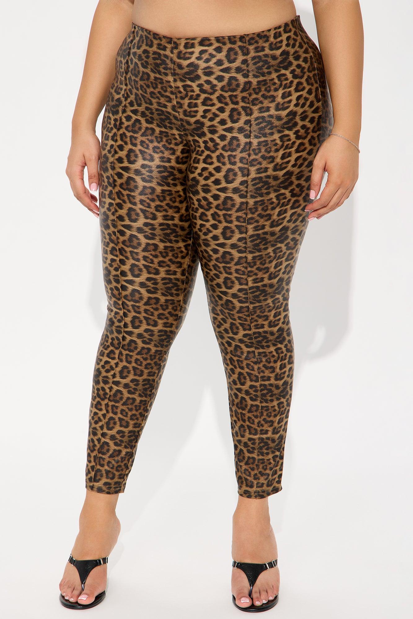 On The Hunt Leopard Faux Leather Cigarette Pant - Brown Combo Female Product Image