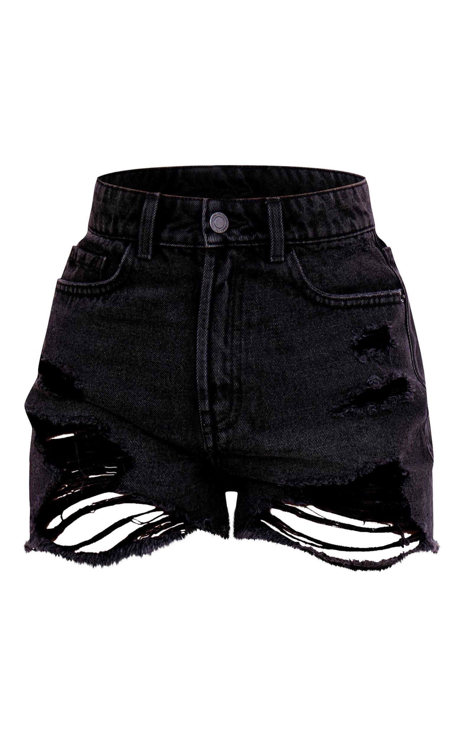 Washed Black Distressed High Rise Basic Denim Shorts Product Image