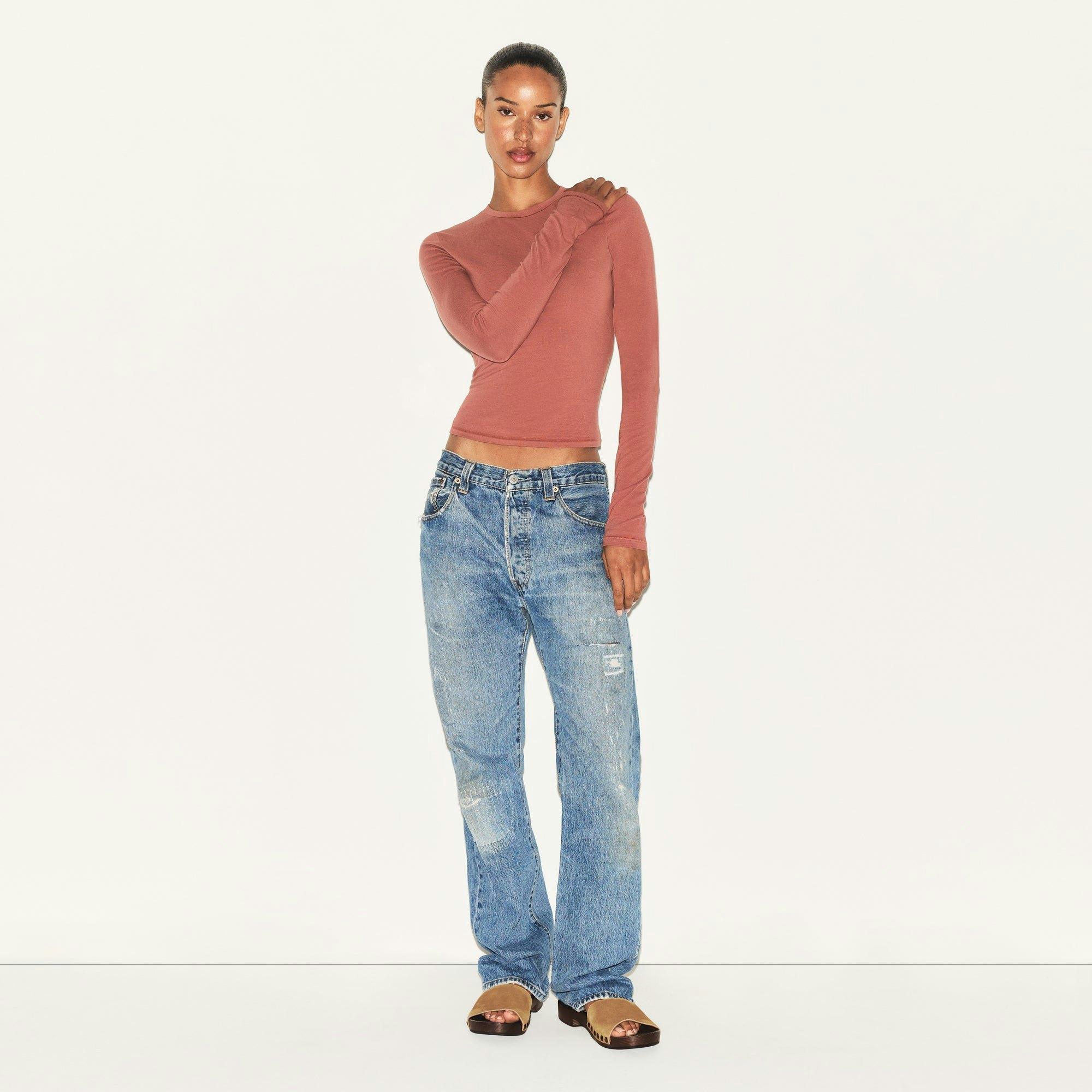 COTTON JERSEY LONG SLEEVE T-SHIRT | REDWOOD Product Image