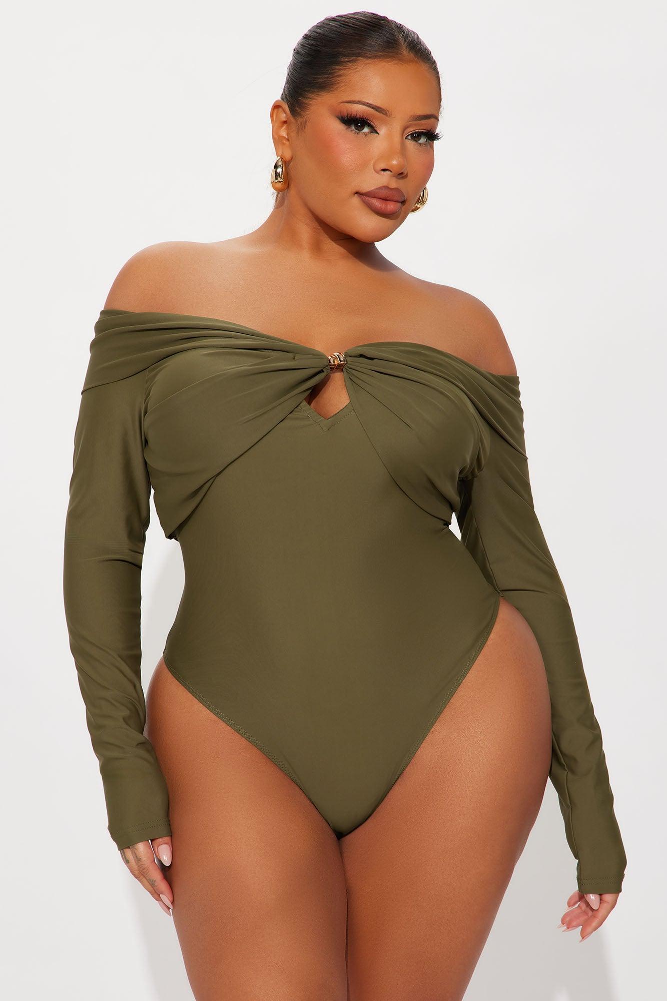 Sylvie Long Sleeve Off Shoulder Bodysuit - Olive Female Product Image