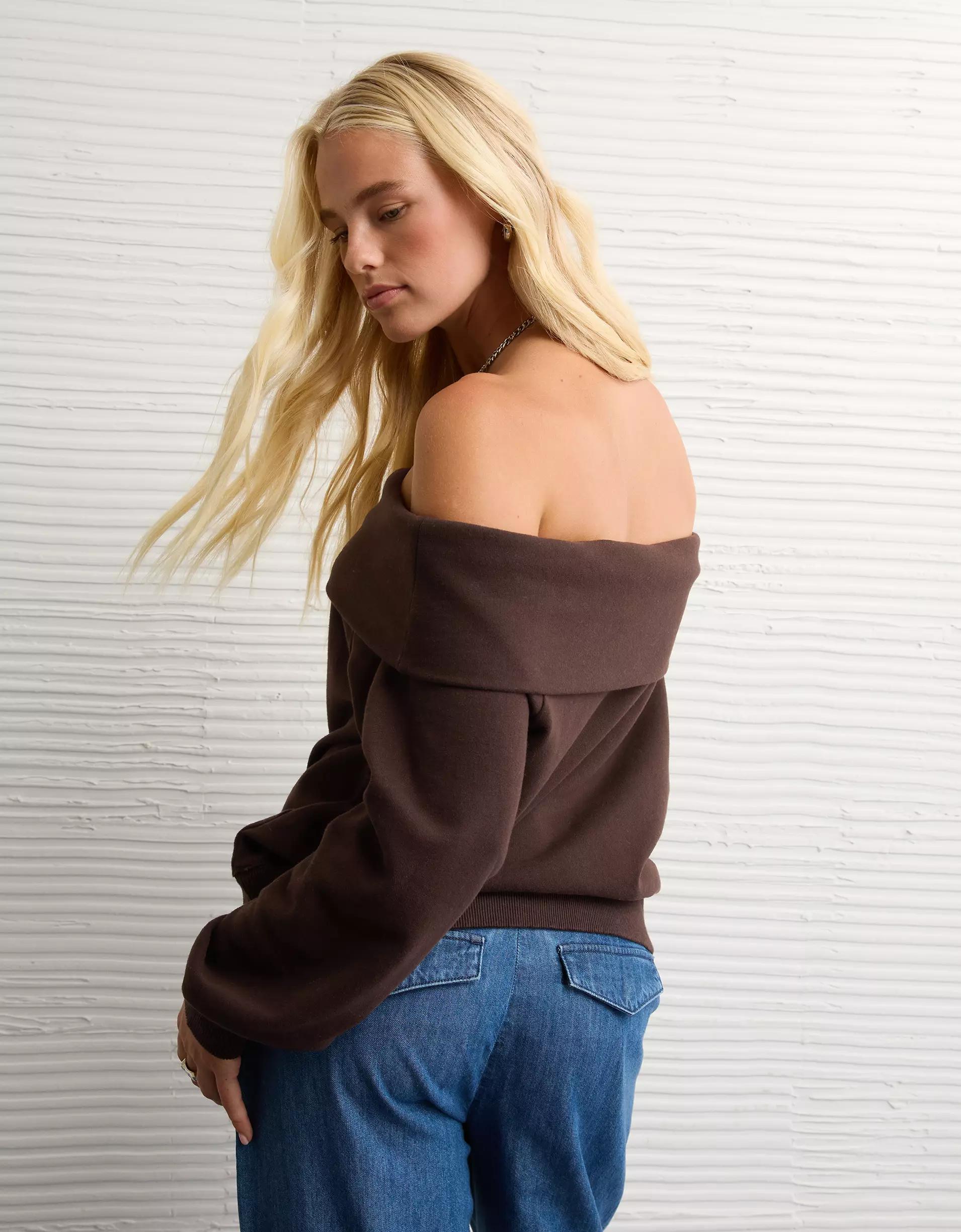 AE Foldover Off-The-Shoulder Sweatshirt Product Image