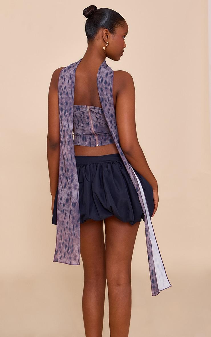 Dark Brown Printed Scarf Detail Corset Product Image