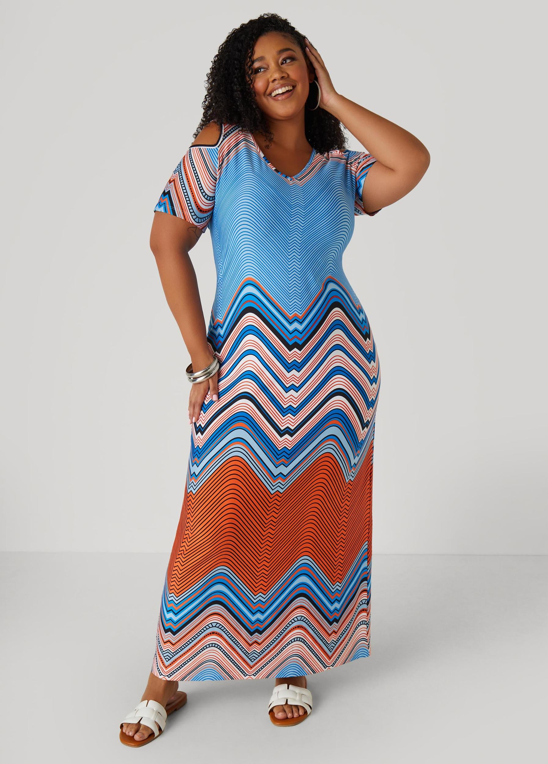 Cold Shoulder Zigzag Print Dress Product Image