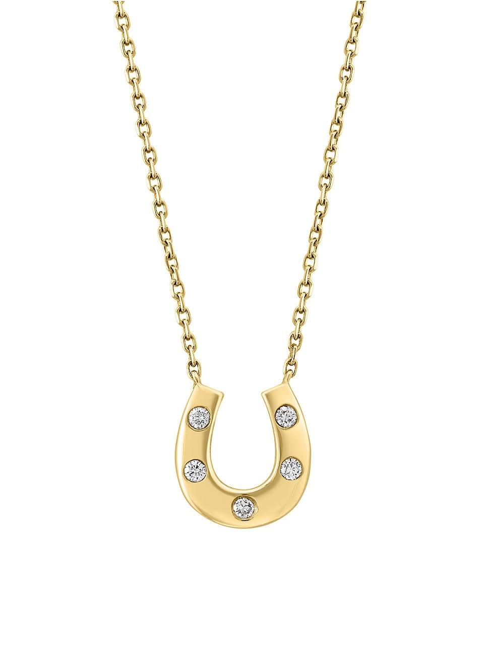 Womens 14K Yellow Gold & 0.07 TCW Diamond Horseshoe Pendant Necklace Product Image