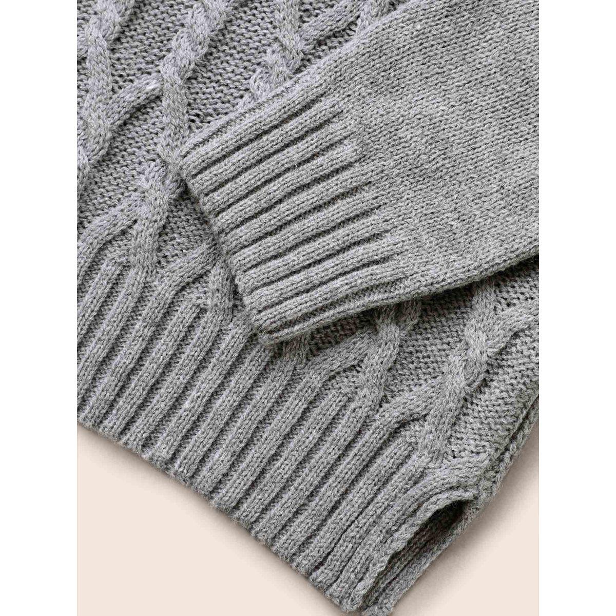 Plus Size Texture Cable Knit Button Detail Pullover Mediumgray Women Casual Loose Long Sleeve Round Neck Everyday Pullovers BloomChic 18-20/2X Product Image