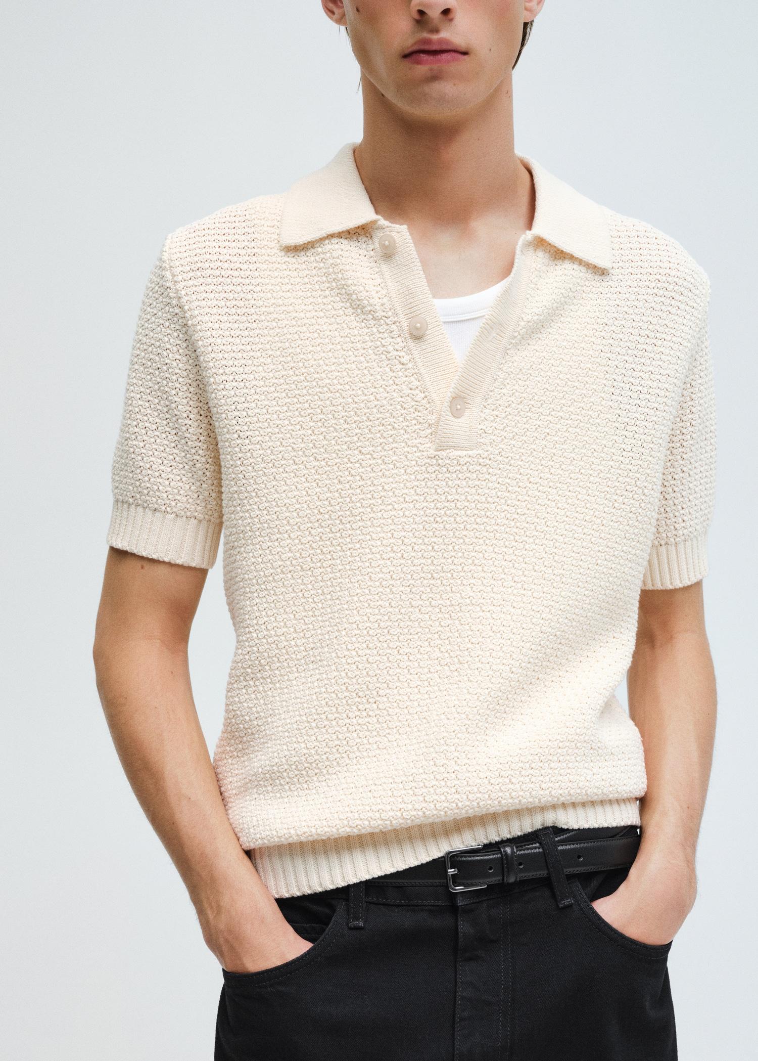 Openwork cotton knitte polo shirt - Men | MANGO USA Product Image