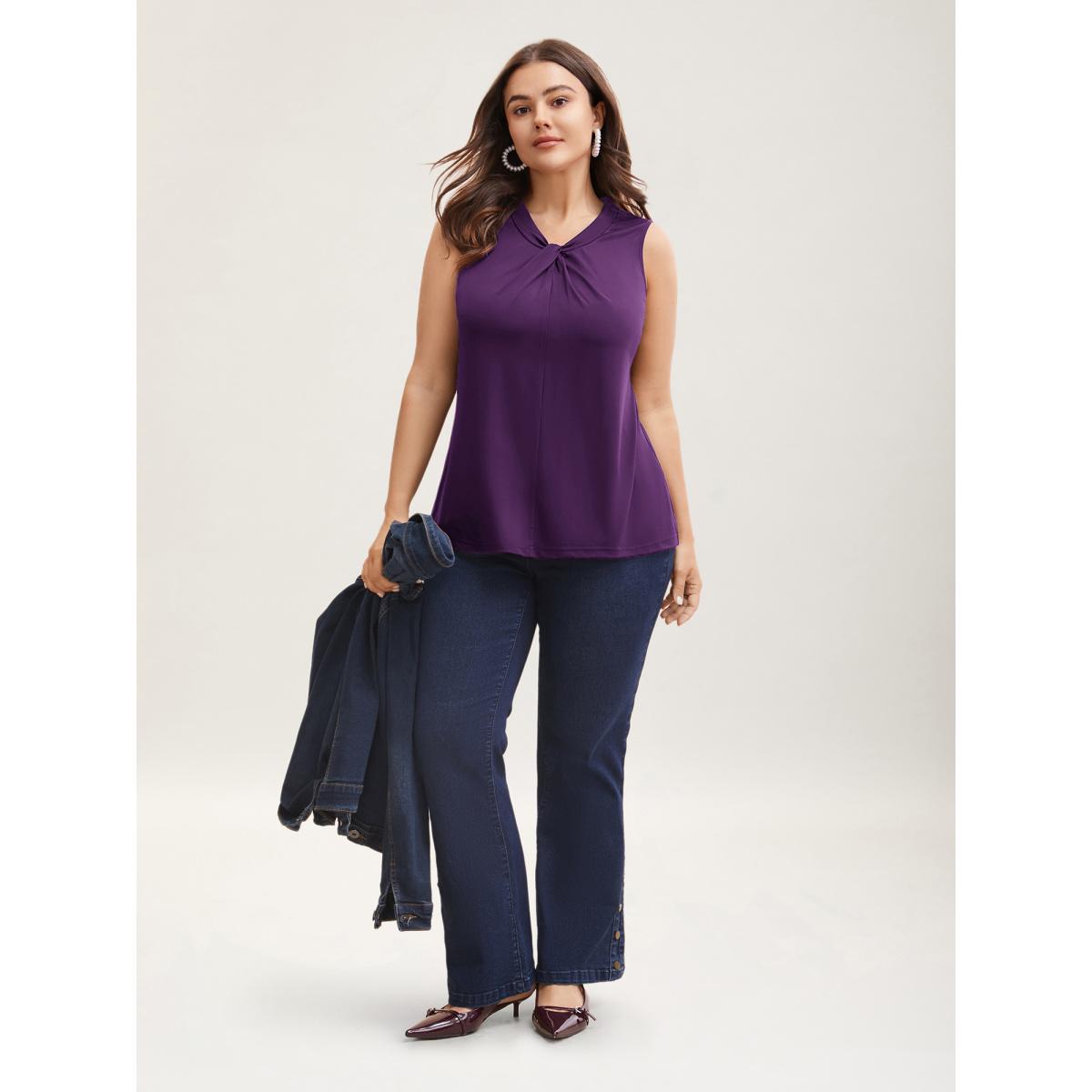 Plus Size Solid Asymmetrical Neck Twist Front Tank Top Women Eggplant Timeless Twist Asymmetrical Neck Elegant Tank Tops Camis BloomChic 28/5X Product Image