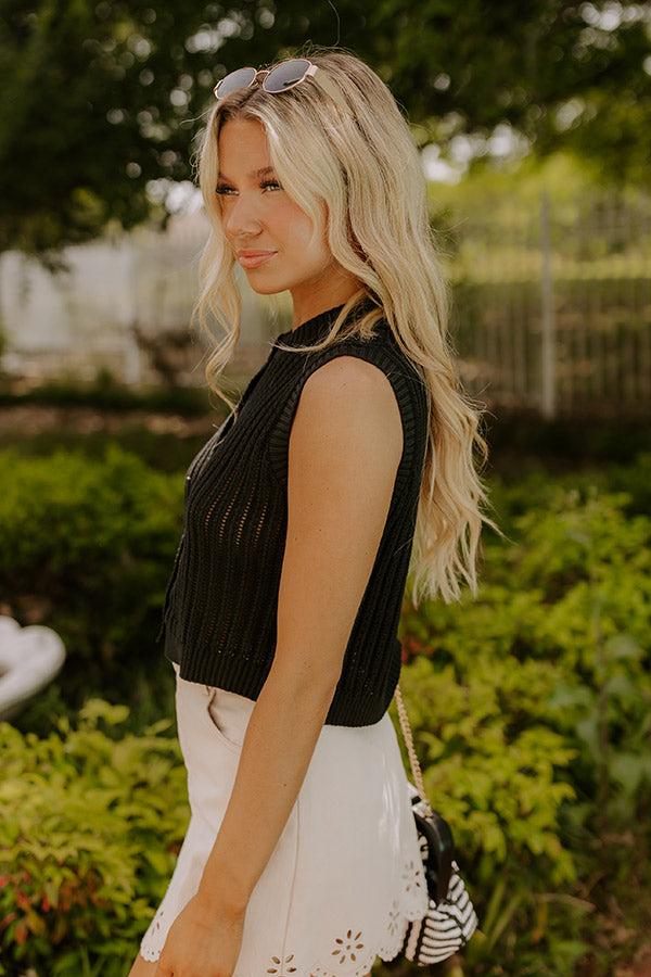 Vacay Breeze Knit Button Up Top in Black Product Image