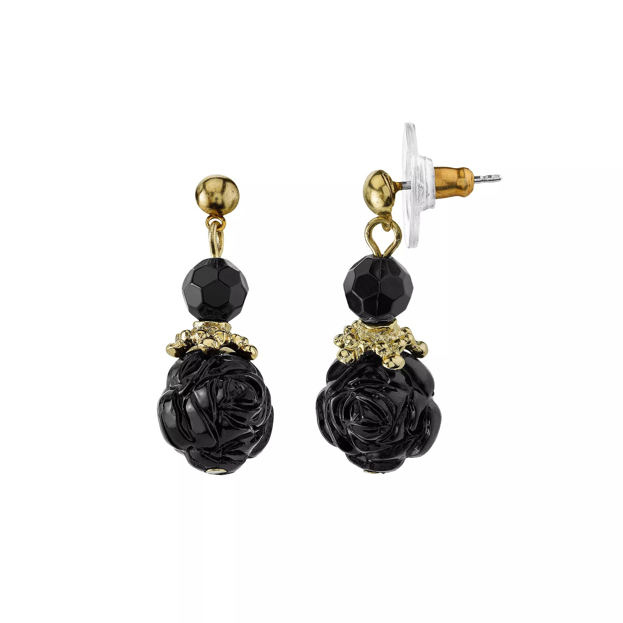 1928 Flower Ball Drop Earrings, Womens, Black Product Image