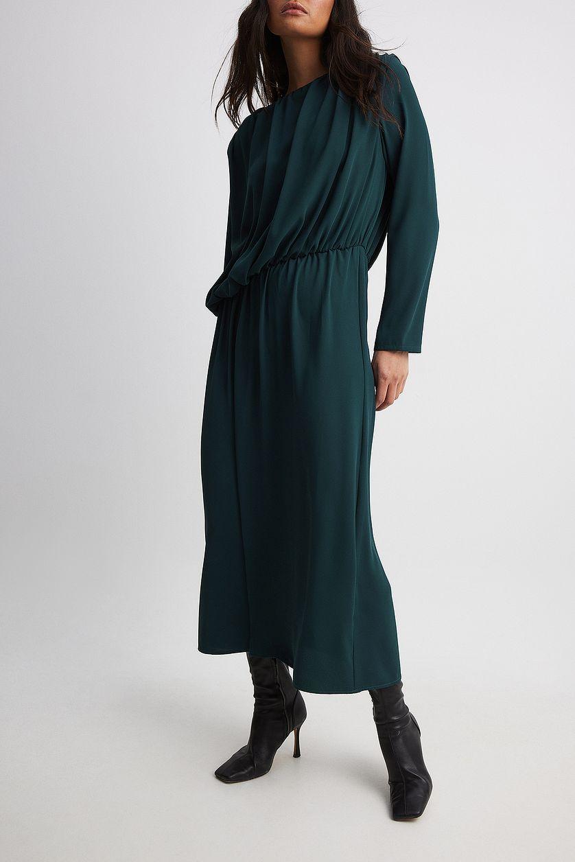 Asymmetric Waist Draped Midi Dress Product Image