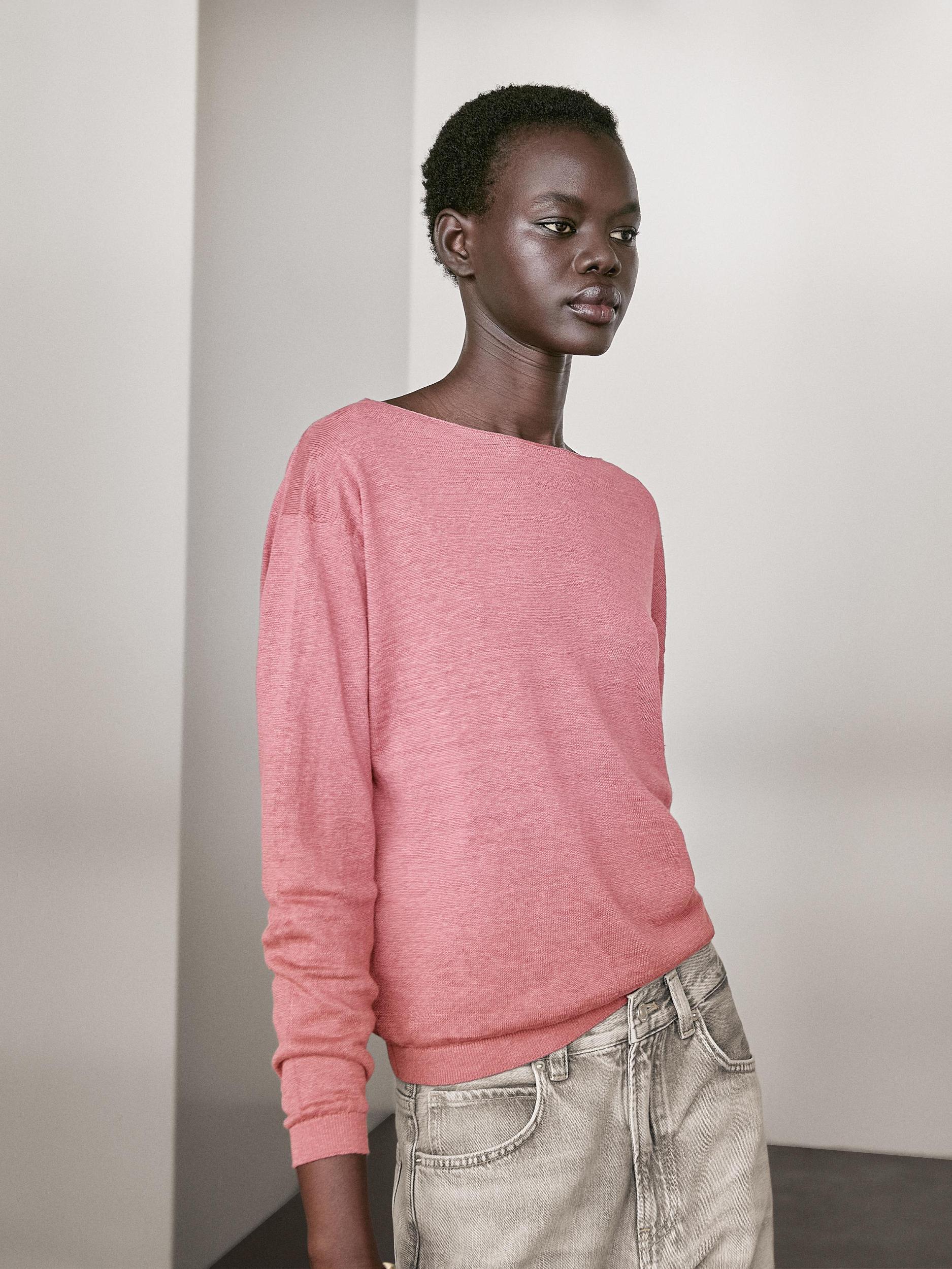 100% linen boat neck sweater Product Image