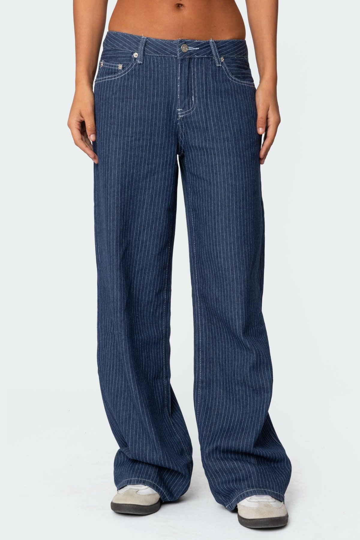 Pinstripe Low Rise Baggy Jeans Product Image