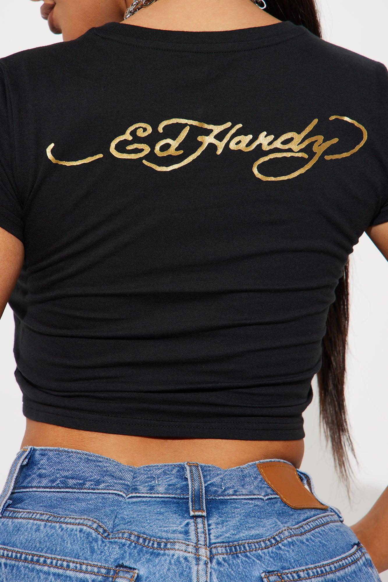 Ed Hardy Mi Amor Rhinestone Tee - Black Product Image