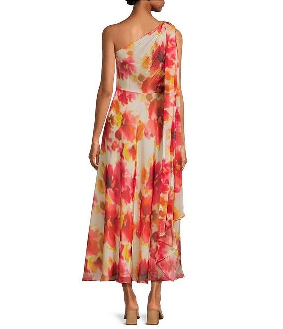 Alex Marie Aria Floral One Shoulder Sleeveless Printed Chiffon Gown Product Image
