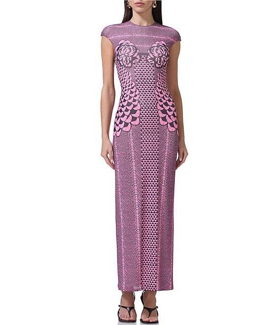 AFRM Cody Petal Print Mesh Crew Neck Cap Sleeve Dress Product Image