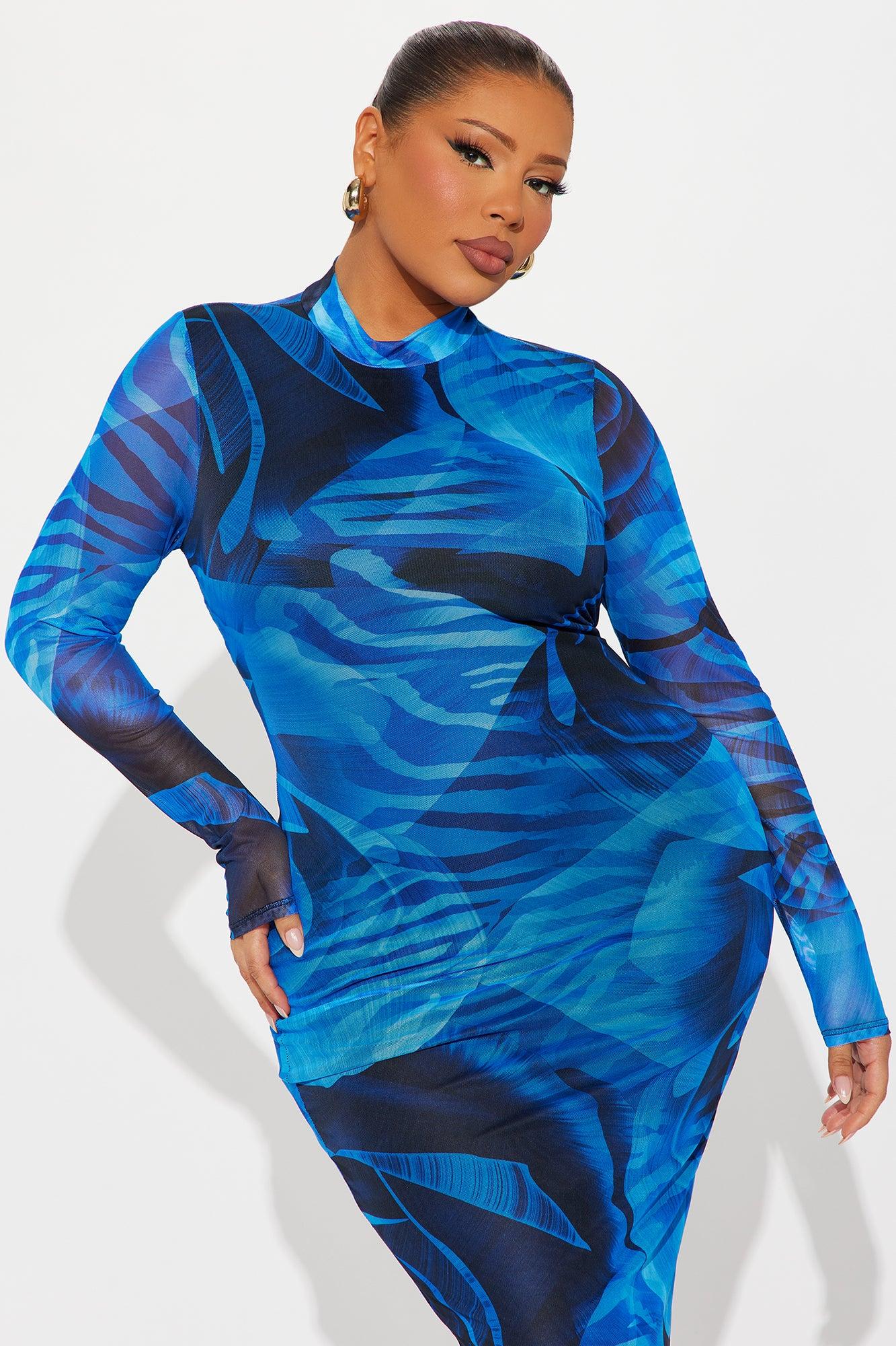 Floral Feelings Mesh Midi Dress - Blue Product Image