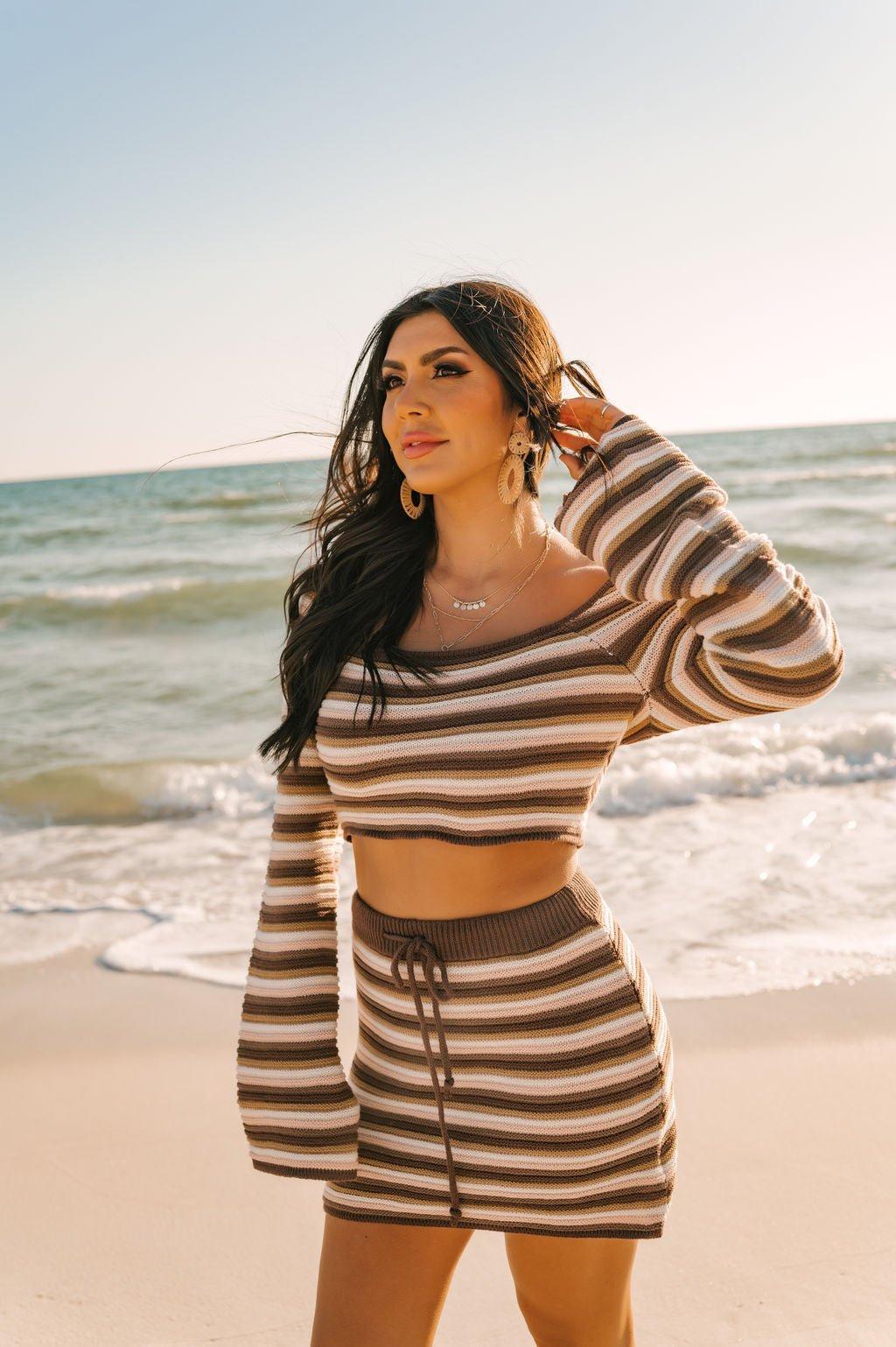 Brown Crochet Striped Sweater - FINAL SALE Product Image