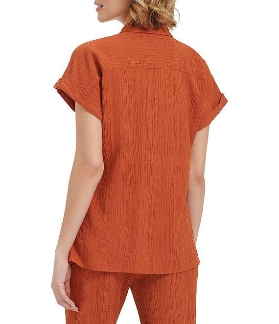 Calvin Klein Collared Neckline Short Sleeve Button Front Coordinating Top Product Image