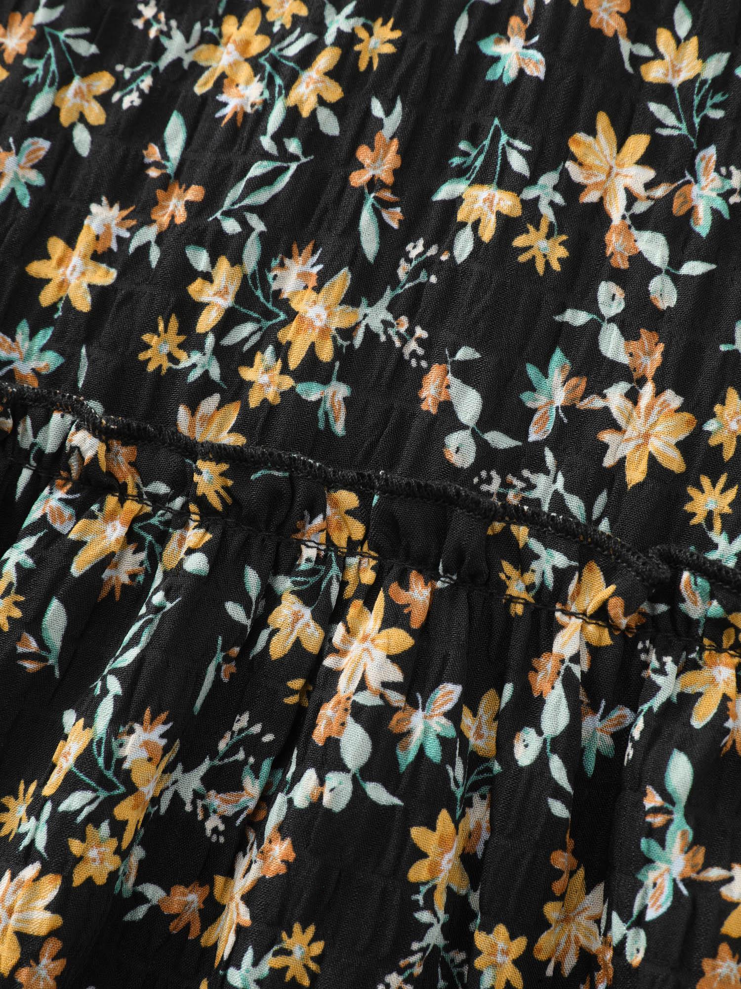 Micro Floral Print Shirred Cuff Mini Dress Female Product Image