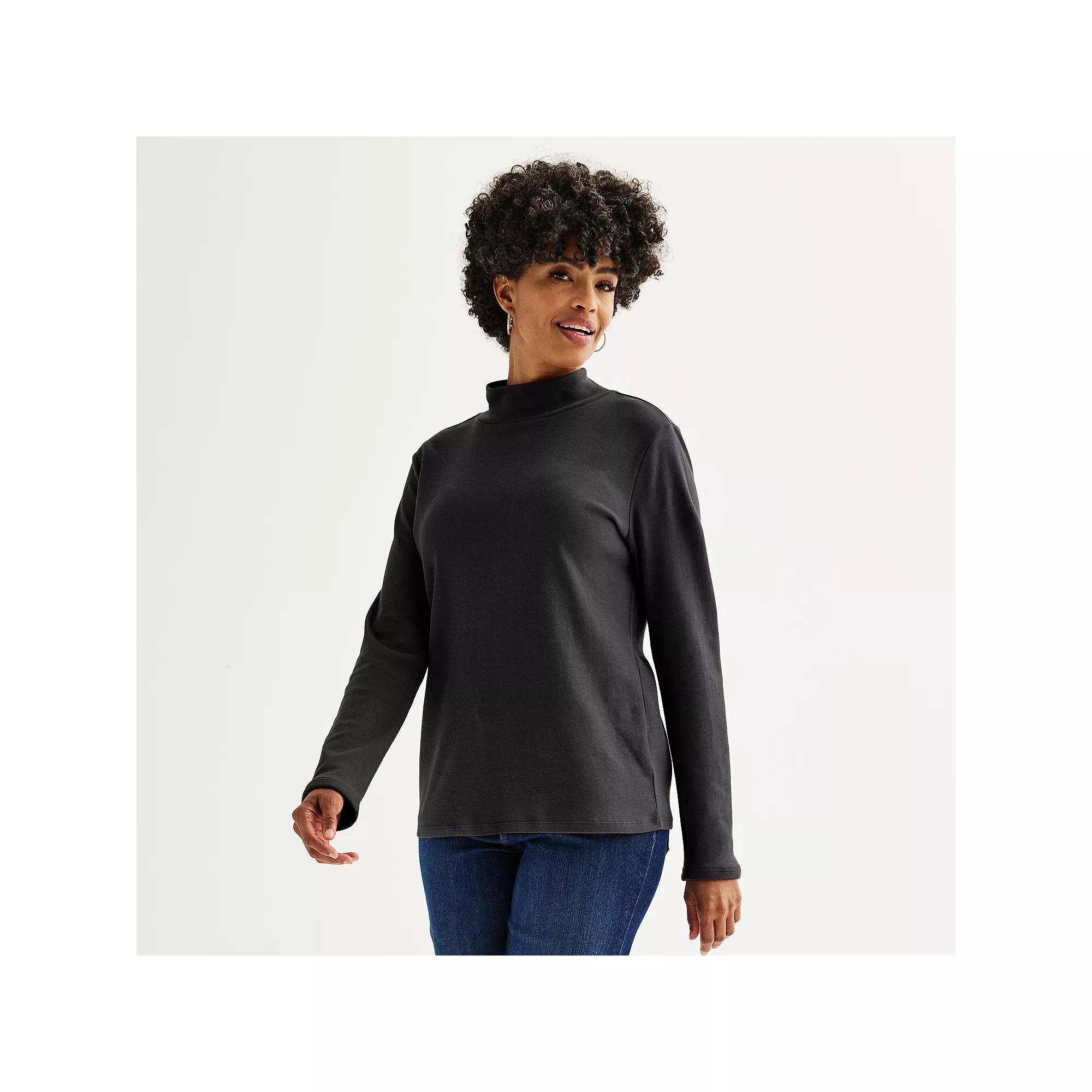Women's Croft & Barrow® Essential Long-Sleeve Mockneck Top, Size: XS, Black Product Image