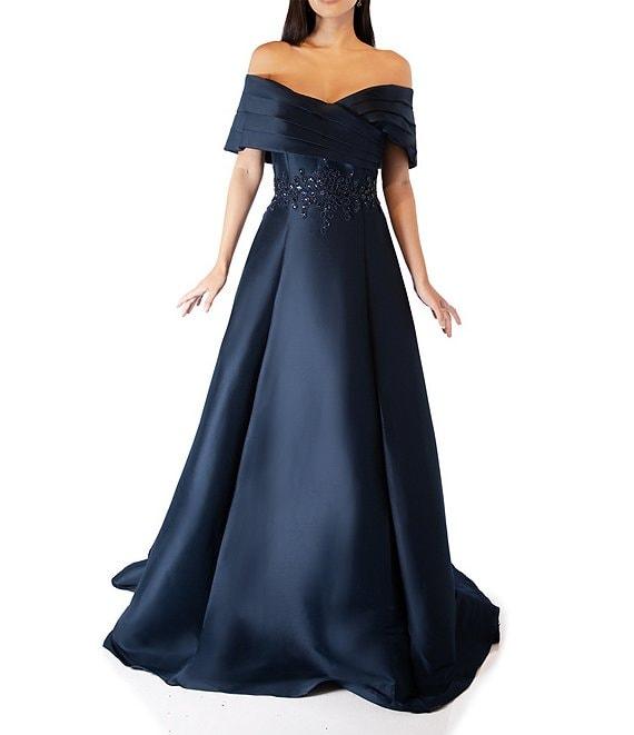 Terani Couture Pleated Off-the-Shoulder Waist Applique Ball Gown Product Image