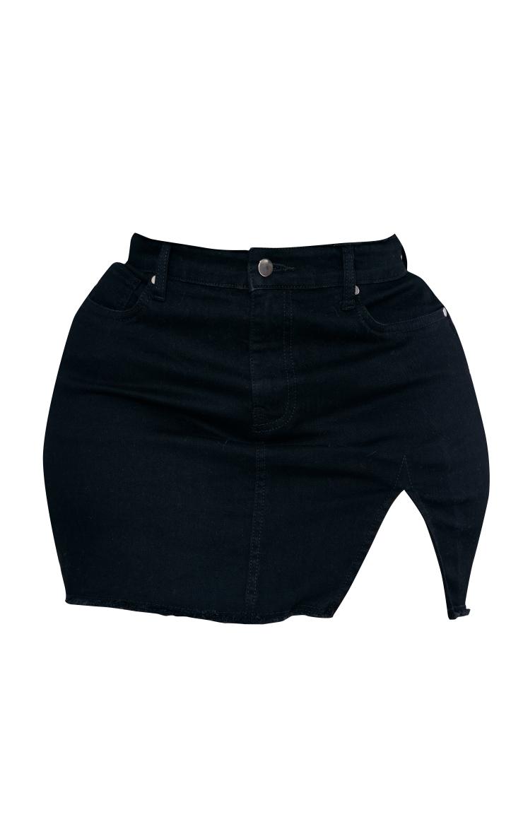 Plus Black Stretch Denim Split Detail Mini Skirt Product Image