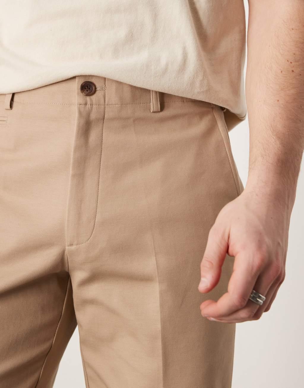 ASOS DESIGN smart straight leg cotton premium chino in tan Product Image