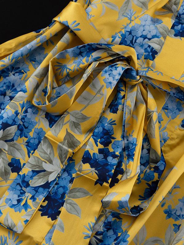 Loose Printed Split-Joint Deep V-Neck Lace-Up Blouse + Drawstring Elasticity Pants Trousers Two Pieces Set Product Image