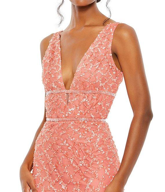 Mac Duggal Sequined Deep V-Neck Sleeveless Gown Product Image