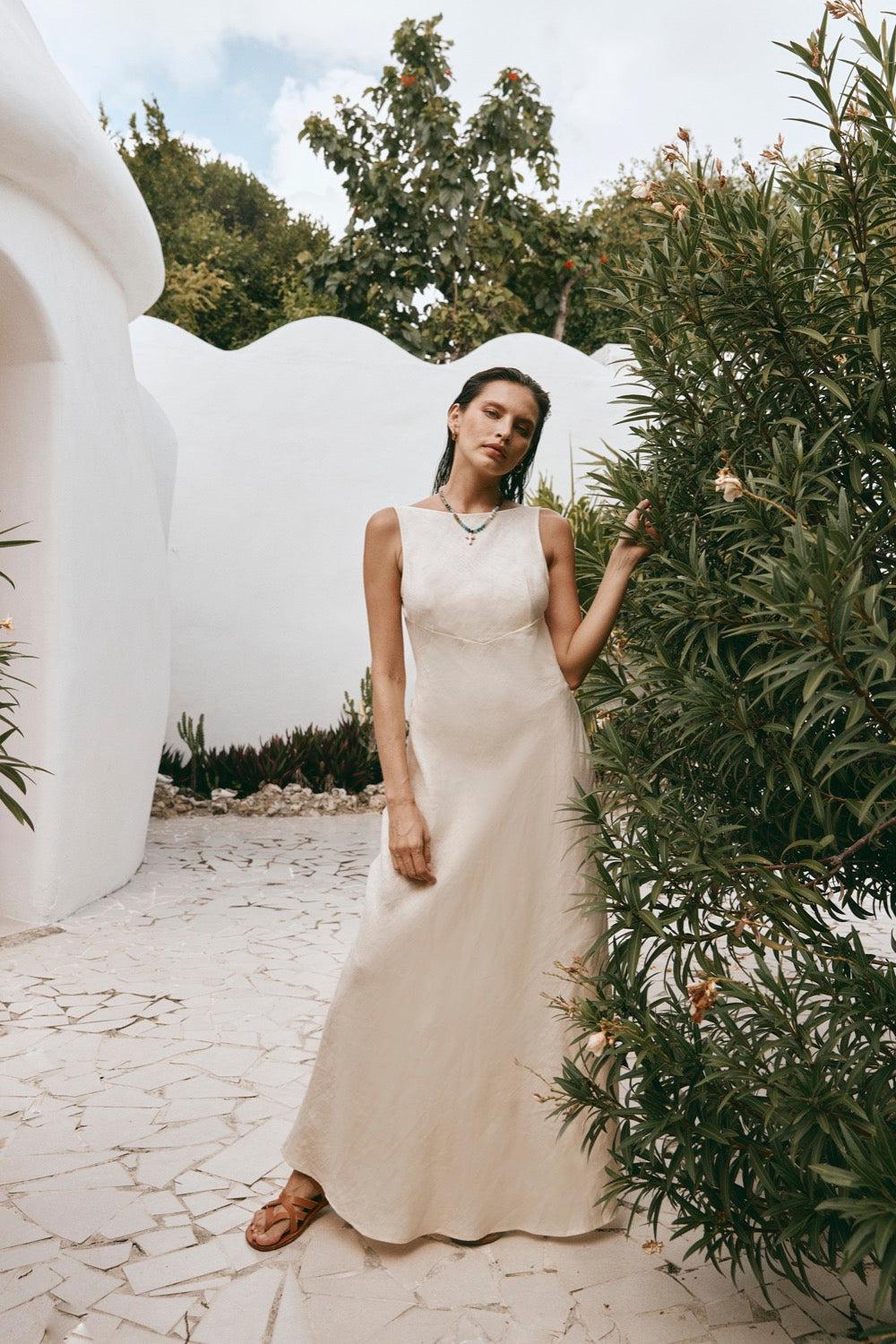 Art Of Bloom Linen Bias Cut Maxi Dress Cream Product Image