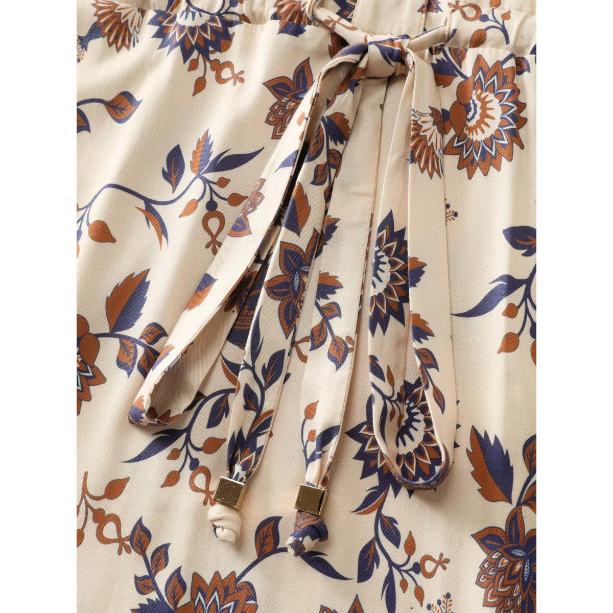 Plus Size Floral Print Adjustable Waist Mini Dress Beige Women Flat collar with V-notch Extra Long Sleeve Curvy BloomChic 22-24/3X Product Image