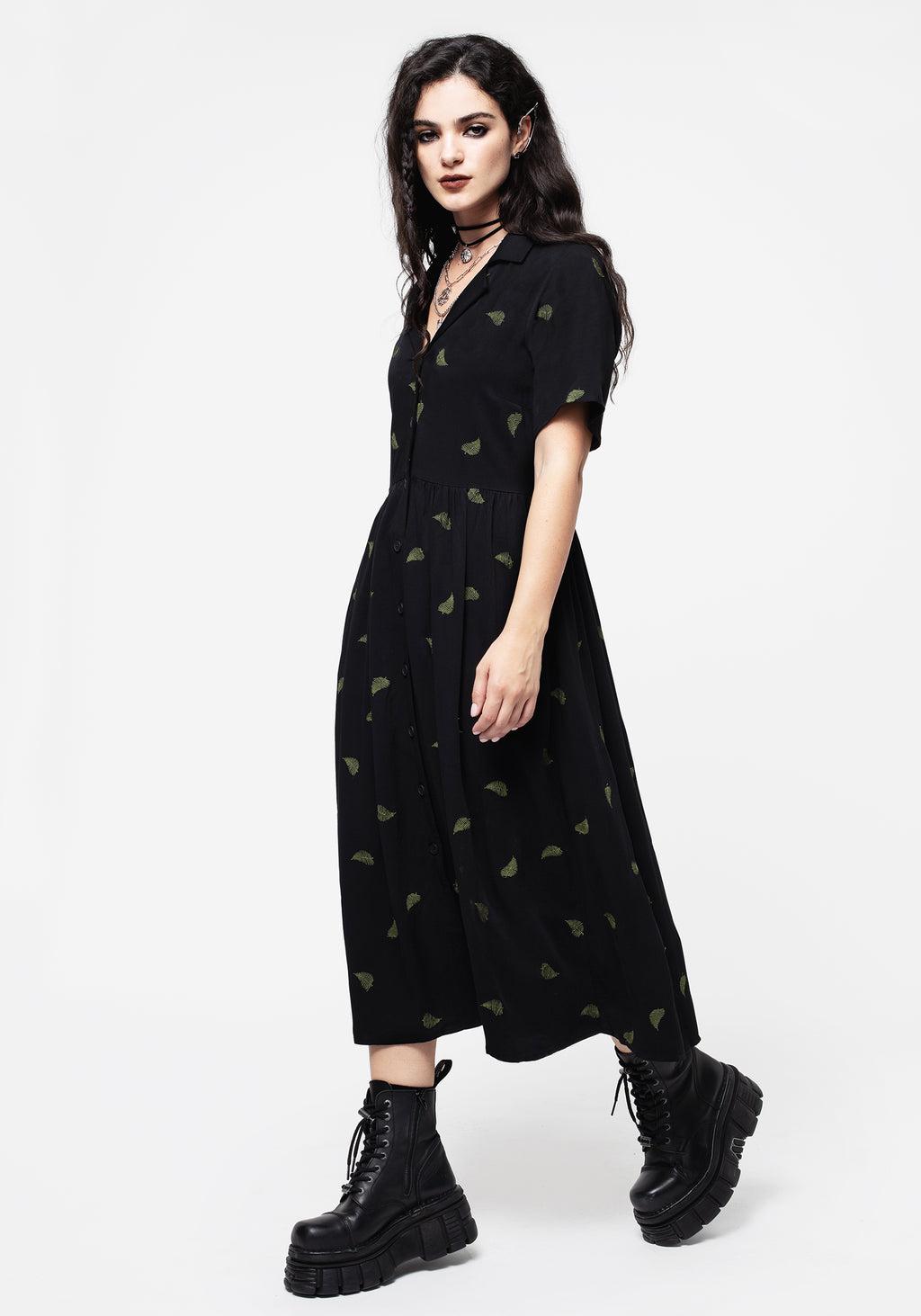 Osmunda Fern Embroidered Midi Shirt Dress Product Image