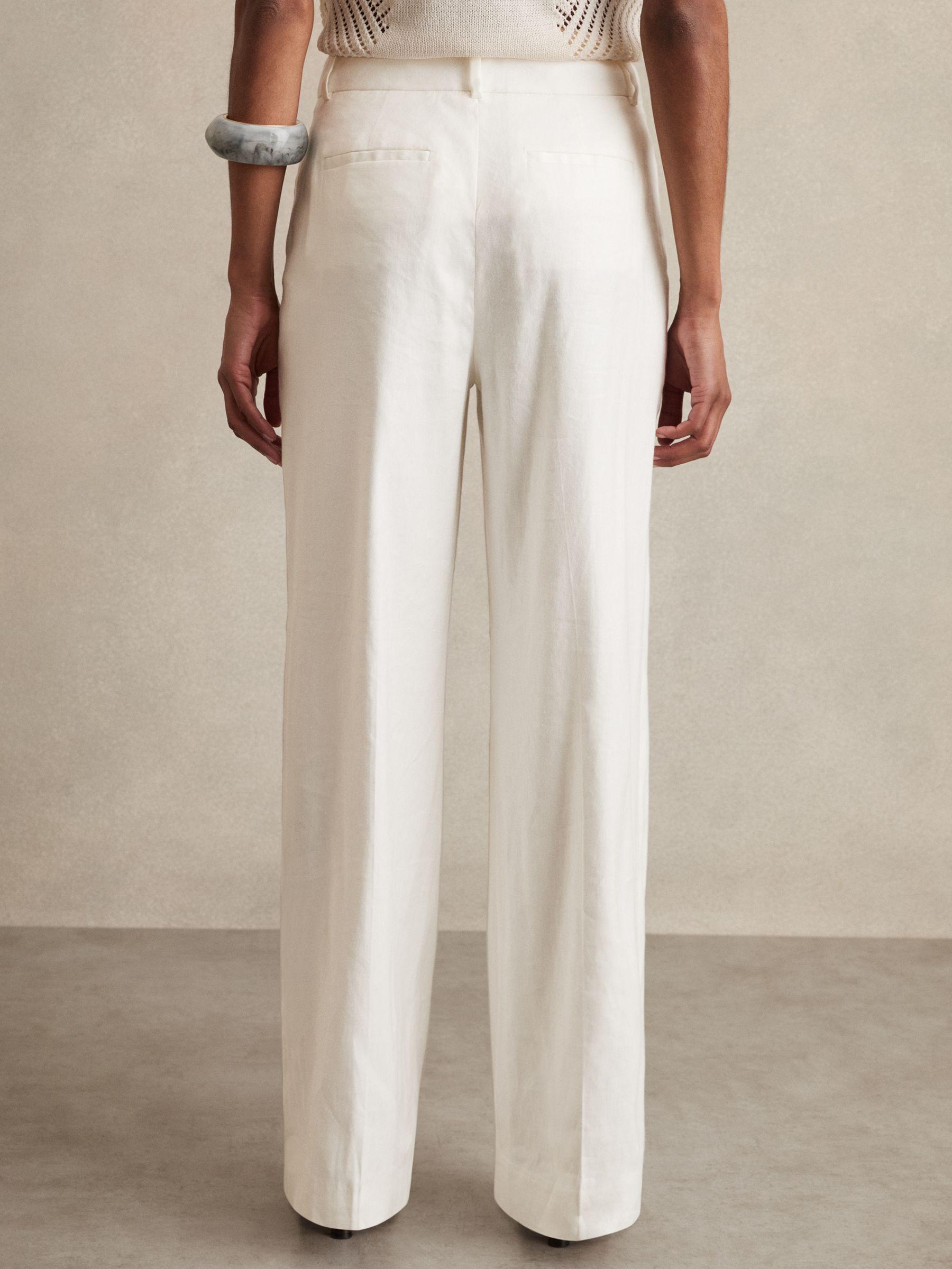 Linen-Blend Wide-Leg Trousers in White Product Image