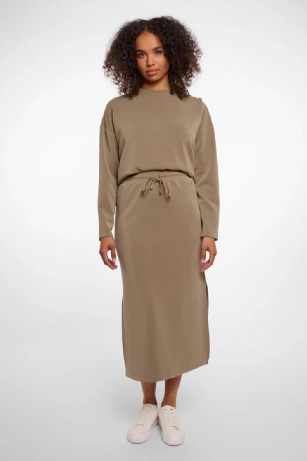 Khaki Midi Skirt w/ Slit Product Image
