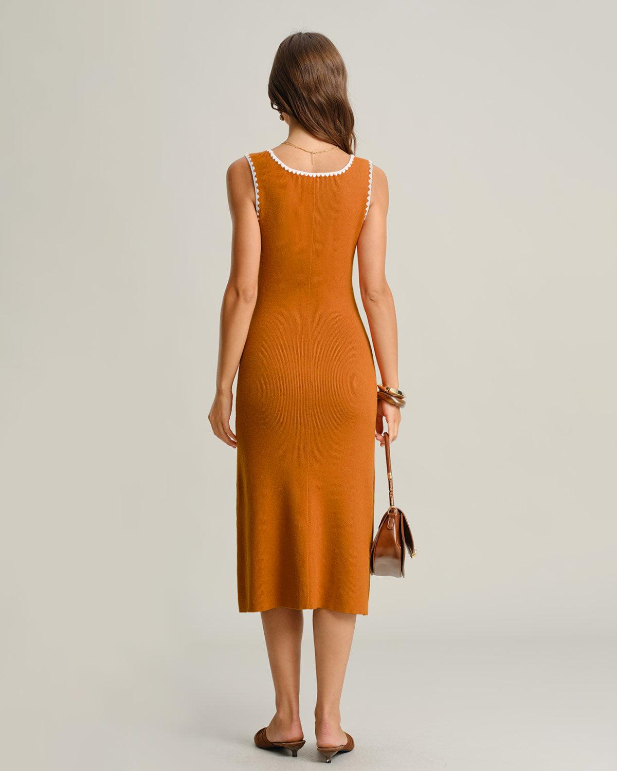 Brown Contrast Slip Sweater Dress Product Image