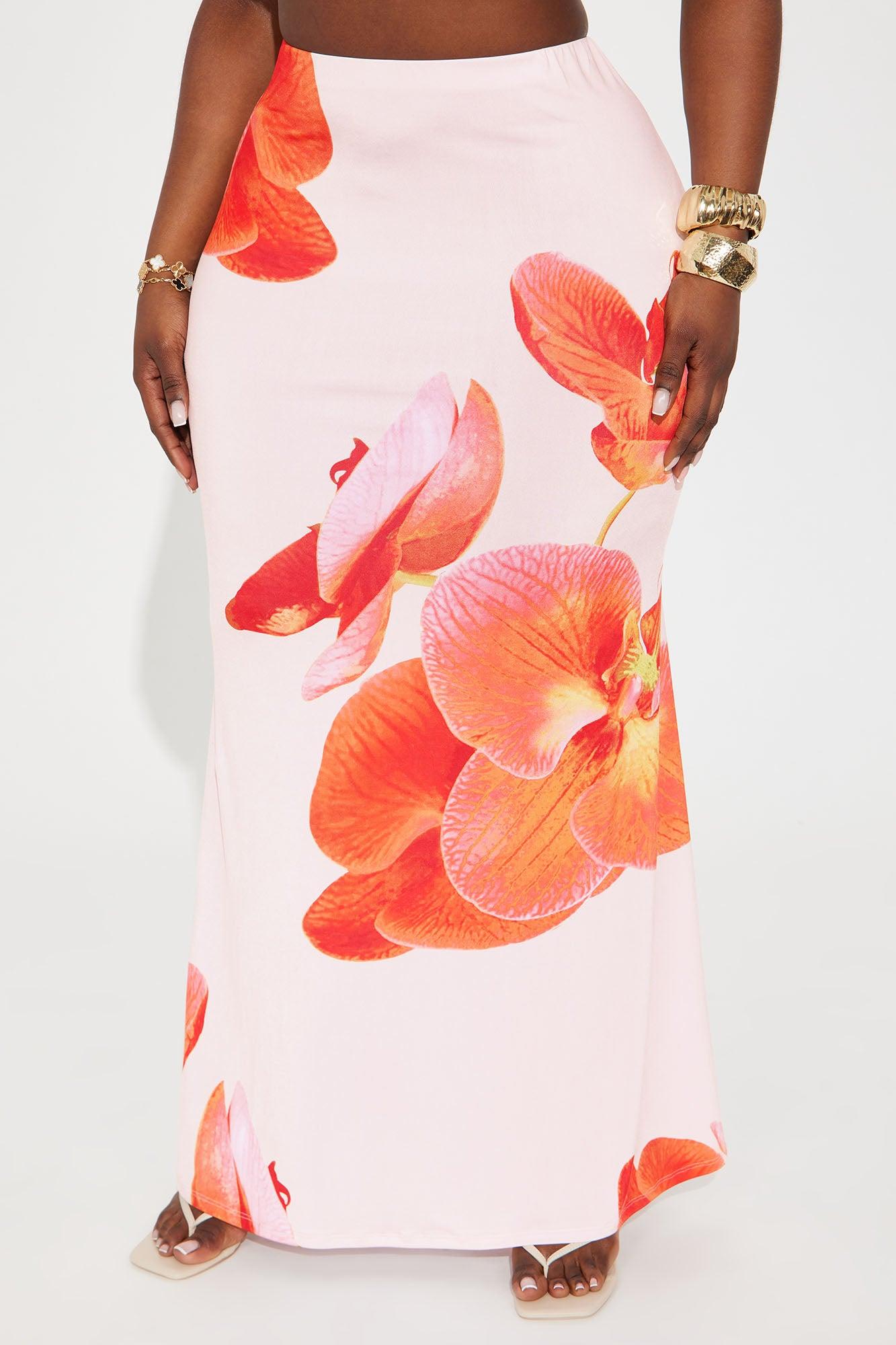 Liliana Floral Satin Maxi Skirt - Orange/combo Product Image