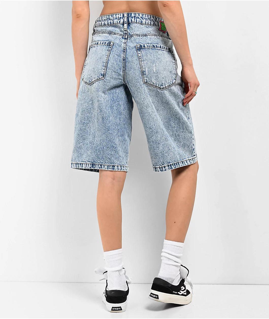 Empyre Sydney Partay Blue Light Wash Denim Shorts Product Image