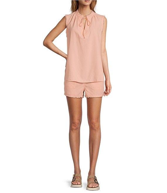 Cloth & Stone Shirred Fray Tie Neck Sleeveless Top Product Image