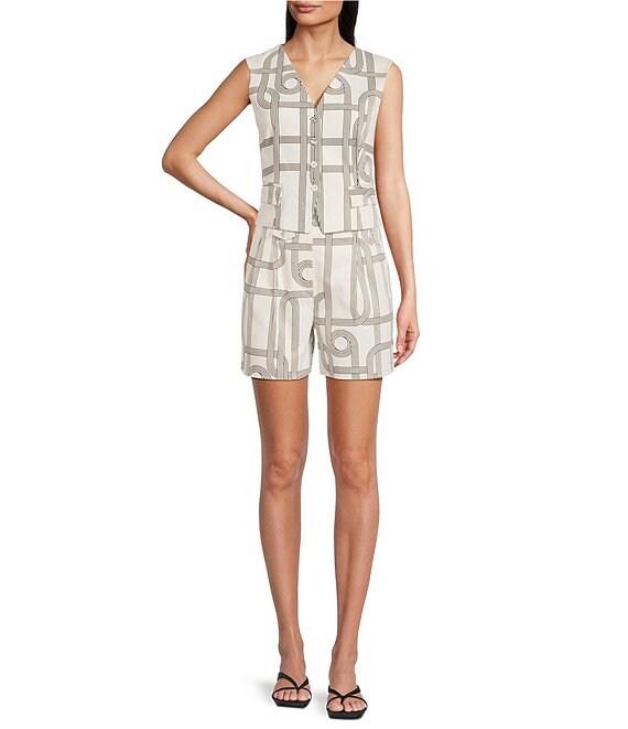 Le' AL.X Knot Print Woven High Rise Coin Pocket Pleated Trouser Coordinating Shorts Product Image