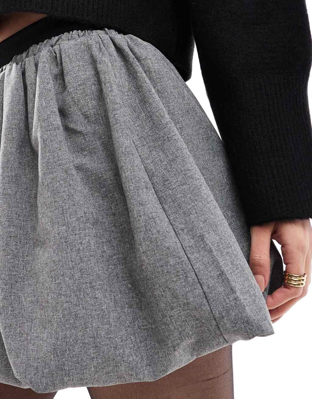 ASOS DESIGN bubble hem mini skirt with contrast waistband in gray Product Image