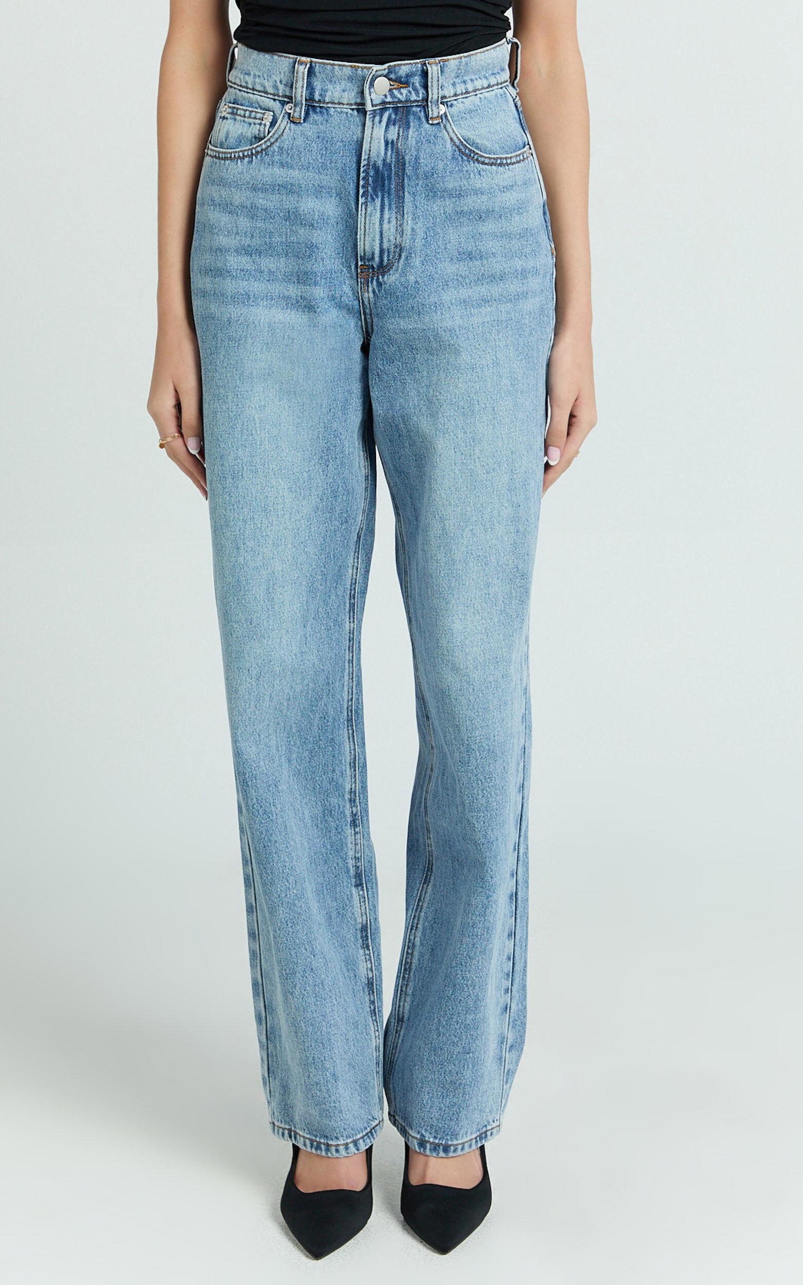 Nessa Jeans - High Waist Straight Leg Jeans in Light Blue Wash Product Image
