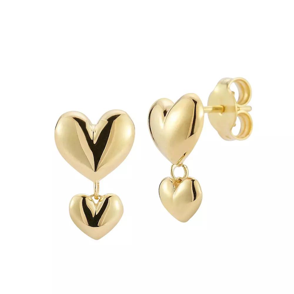 LUMINOR GOLD 14k Gold Double Puffed Heart Drop Earrings, Women's Product Image